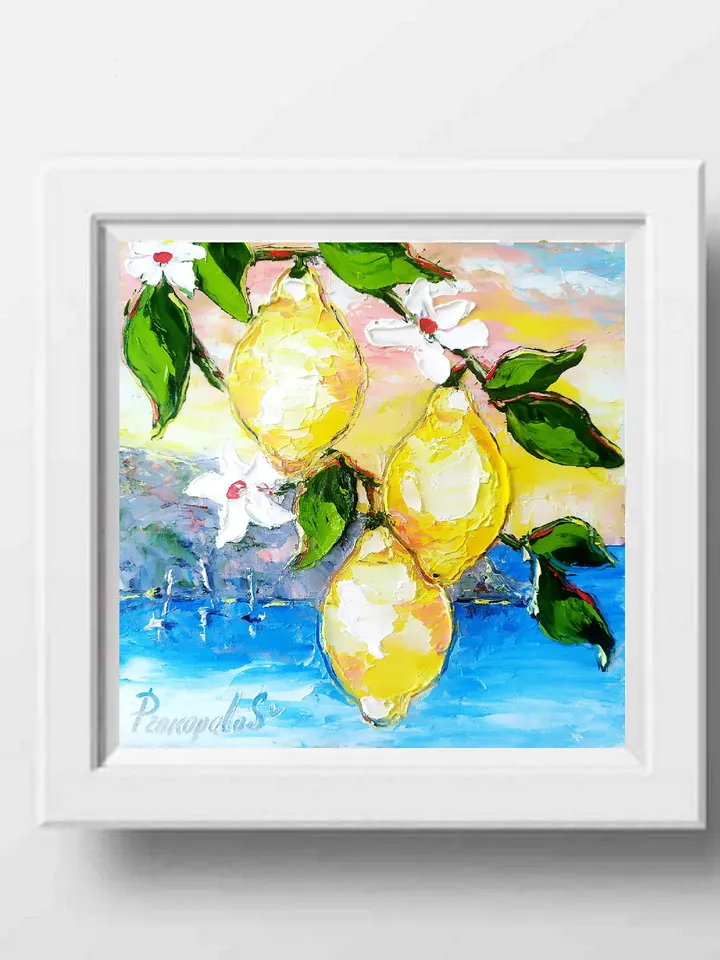 Lemon Painting Italy Original Art Coastal Painting Impasto Oil Painting Seascape Painting Italy Wall Art ArtProkopaloSv