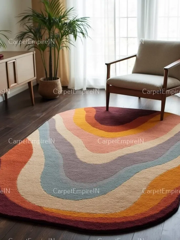8x10 Irregular-Shaped Rug | Hand-Tufted 100% Wool Handmade Layered Area Rug | Carpet for Home, Bedroom, Living Room, Kids' Room, Custom Rug.