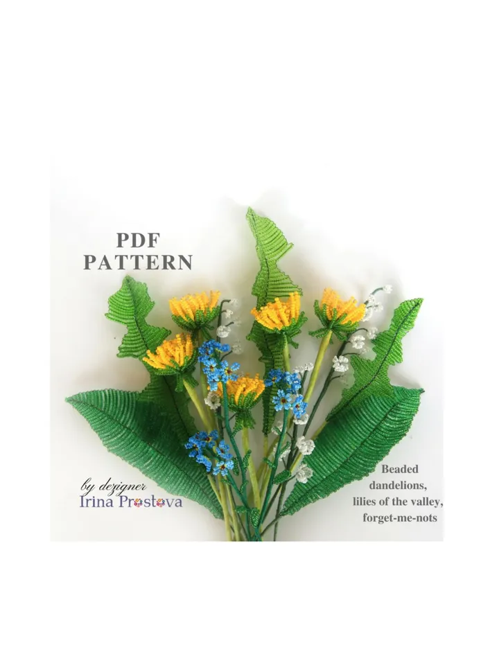 Beaded dandelion, Lily of the valley, forget me not, cornflower | Beaded Flowers pattern | Seed bead patterns