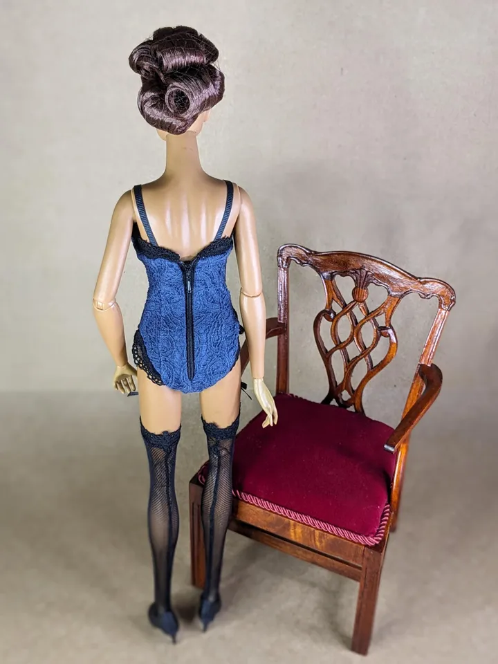 Handmade blue & black lingerie set for 16-inch Fashion Royalty dolls (FR16)