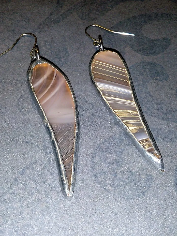 Dangle earrings, beige earring, glass earrings, simple stained glass, long earrings, kawaii earrings, petals