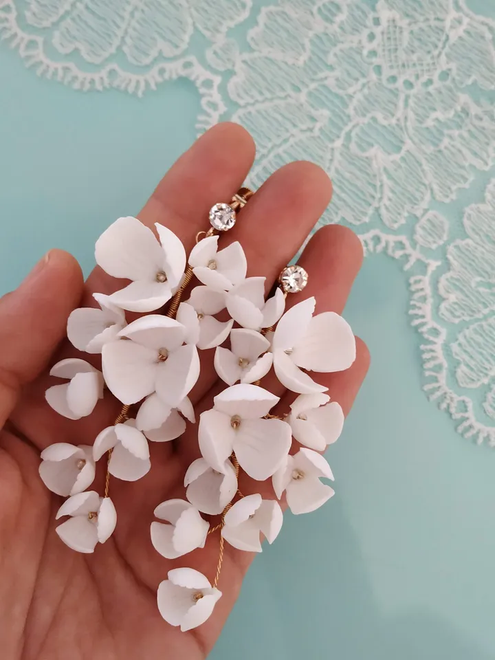 Chandelier Bridal Earrings, Floral Wedding Earrings, Floral Bridal Earrings, Statement Bridal Earrings, Clay Flower Jewelry , Gift For Her