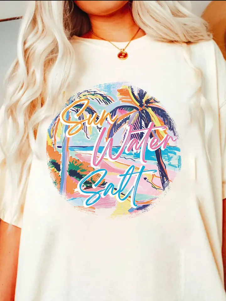 Sun Water Salt png, Beach png, Retro Summer png, Retro png, Summer png, Trendy png, Sublimation Designs, Summer T Shirt Png Design