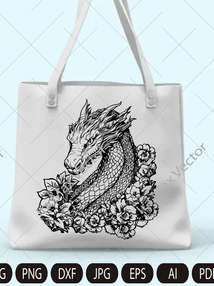 Dragon svg, Dragon detailed, Dragon Clipart, Dragon in flowers, Chinese Dragon SVG, Fantasy Dragon SVG, Asian dragon Svg, Dragon Silhouette