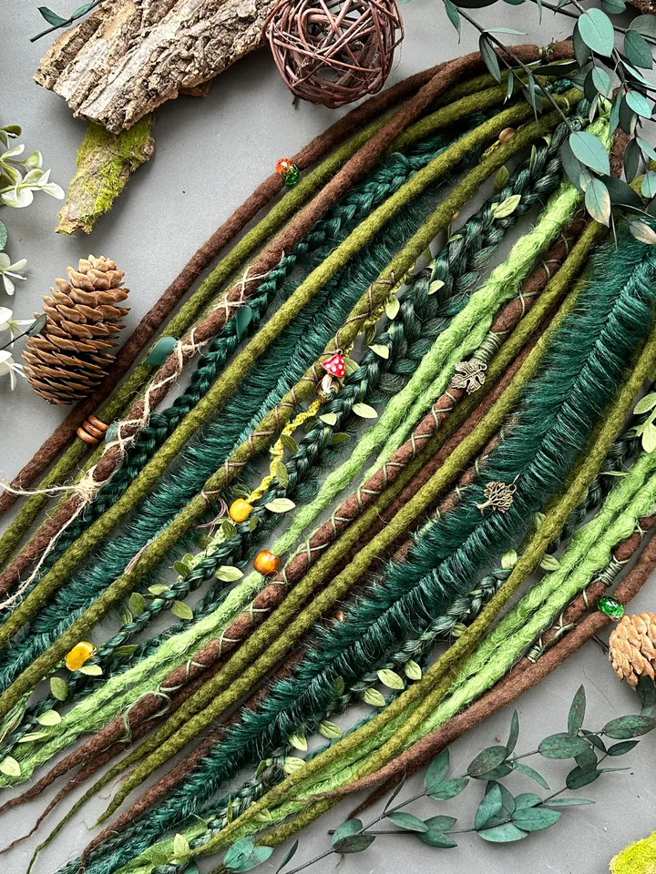 Hair band with dreadles and openwork braids, forest style, handmade accessories