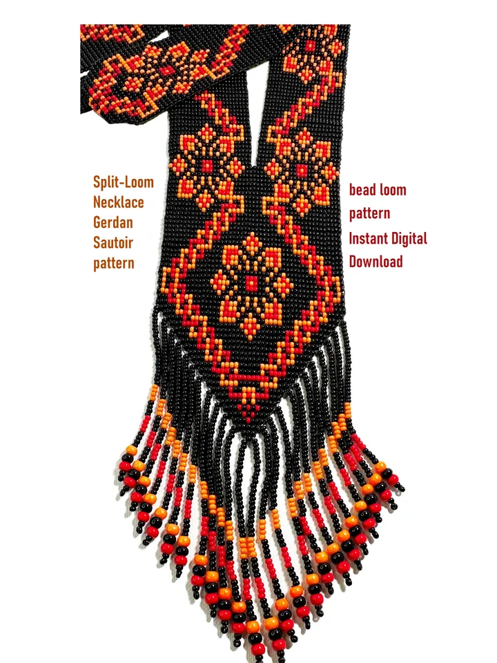 Bead loom patterns, Gerdan-Split-Loom Necklace, Beaded Sautoirs, Beading Loom only Pattern, Instant Download, PDF