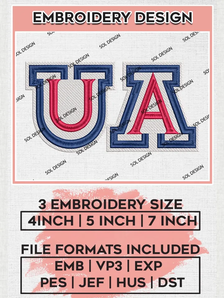 NCAA UA Wildcats Team Logo Embroidery Design Files, NCAA Arizona Wildcats Machine Embroidery, NCAA Teams, 3 sizes, NCAA Machine embroidery designs, Digital Download