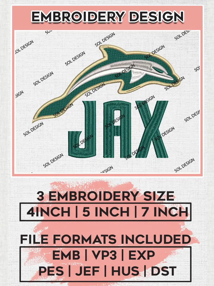 NCAA Jax Dolphins Team Mascot Logo embroidery designs, NCAA Jacksonville Dolphins Logo Machine embroidery designs, NCAA Team Logo embroidery designs, NCAA Game Day Machine embroidery designs, Digital Download