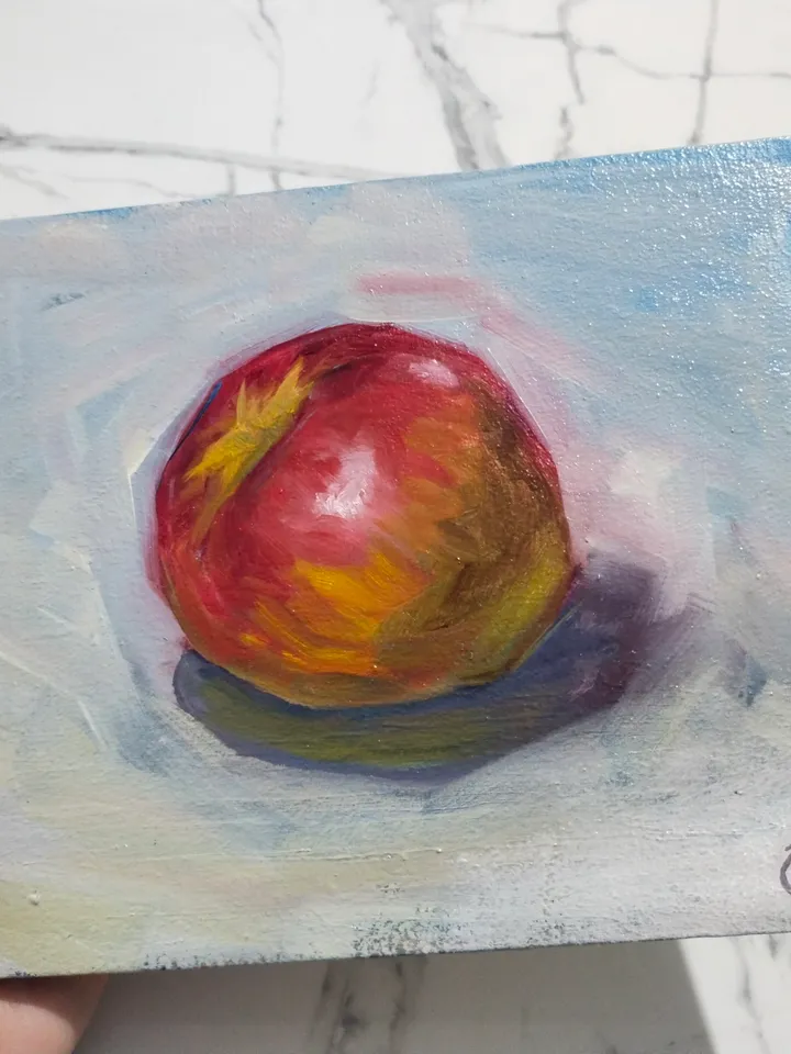 Apple oil painting Fruit miniature art small fine art on panel