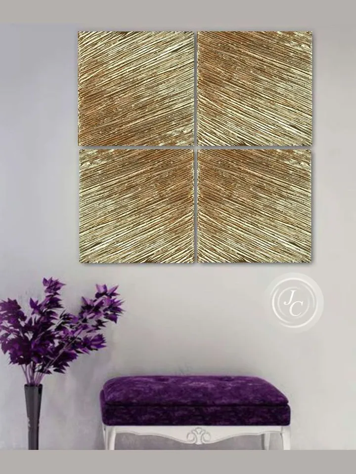 Gold Abstract Wall Art Set of 4 Original Paintings Textured art | Gold Metallic Modern wall decor Gold Leaf Art