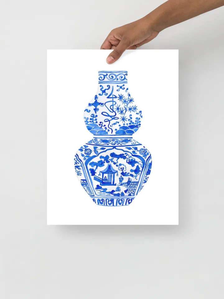 Blue Chinoiserie Set Of 4 Ginger Jars, Watercolor Painting, Vintage Chinoiserie, Chinese Vase Prints, Housewarming Gift, Chinoiserie Art