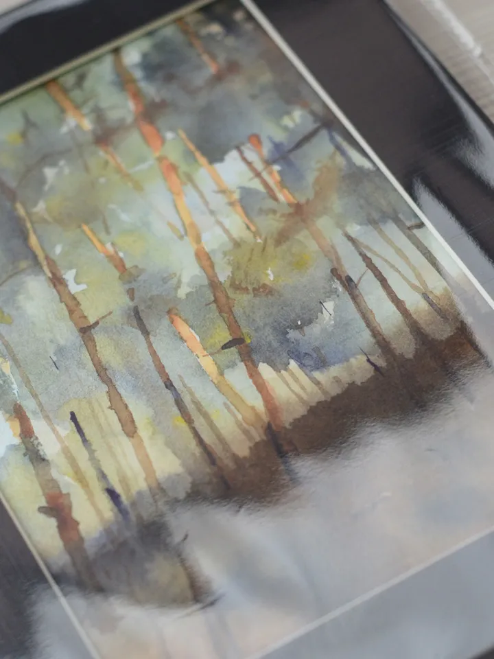 Pine forest small art Original watercolor painting by Yulia Evsyukova