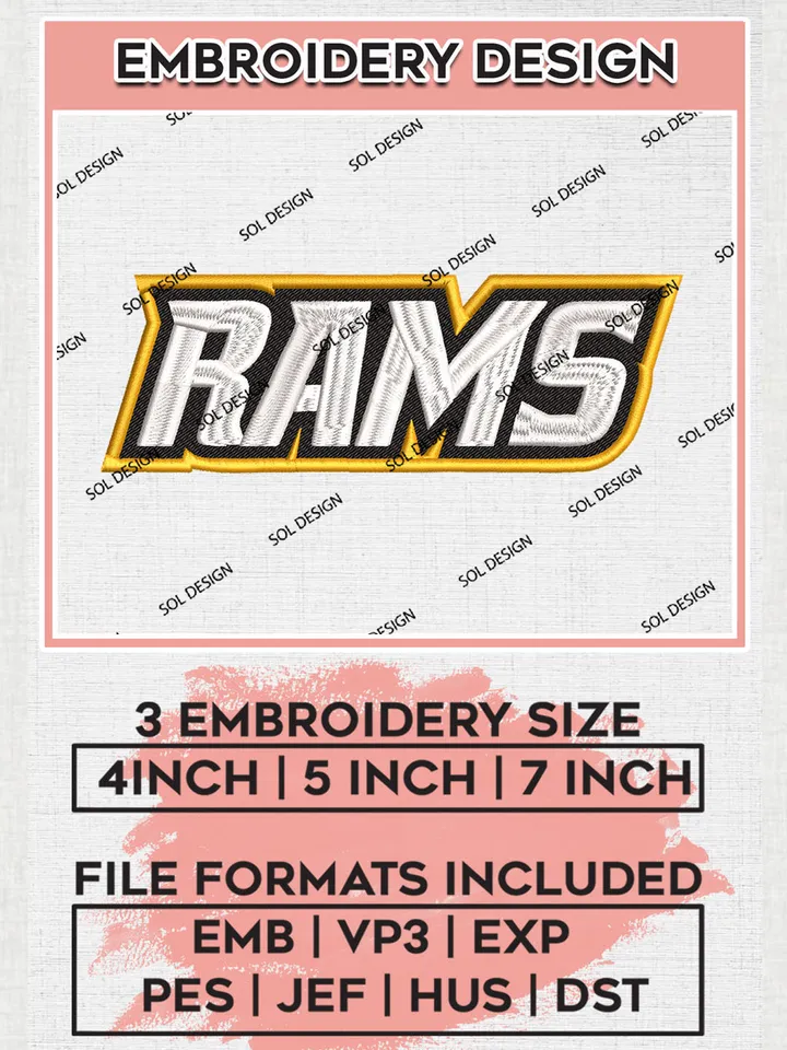 VCU Rams Team Wordmark Logo Embroidery Design Files, NCAA VCU Rams Machine Embroidery, NCAA Teams, 3 sizes, NCAA Machine embroidery designs, Digital Download