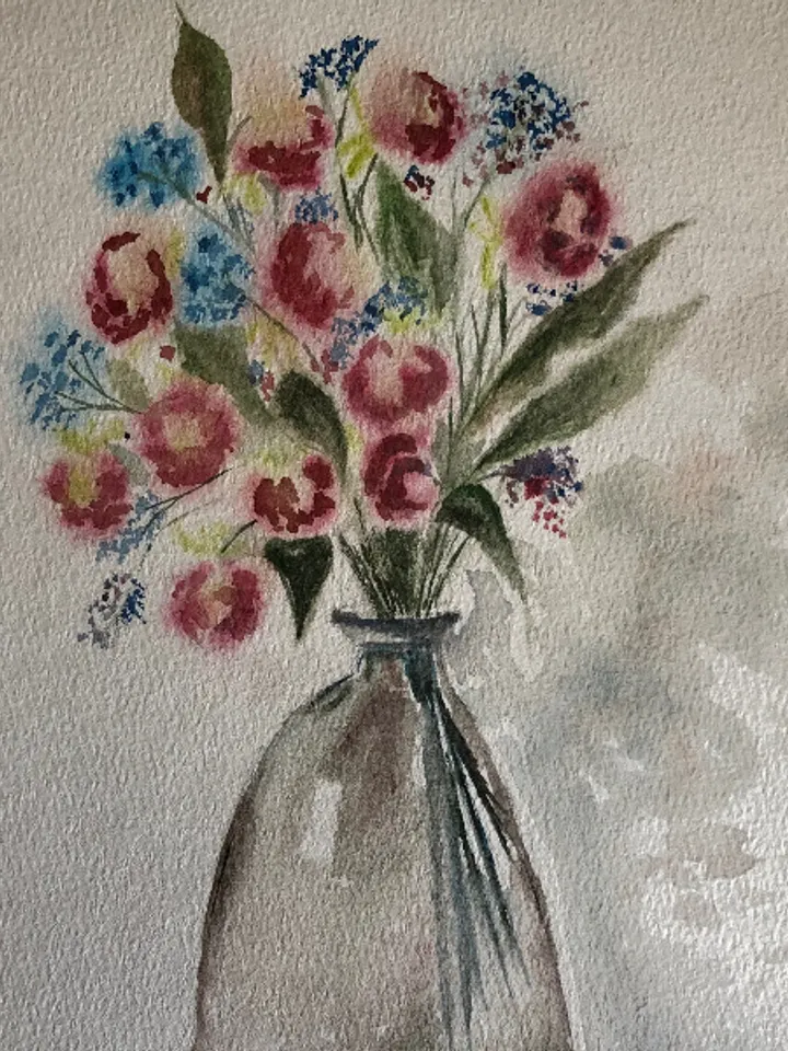 Bouquet in the vase wall art painting living room original watercolour hand painted modern painting