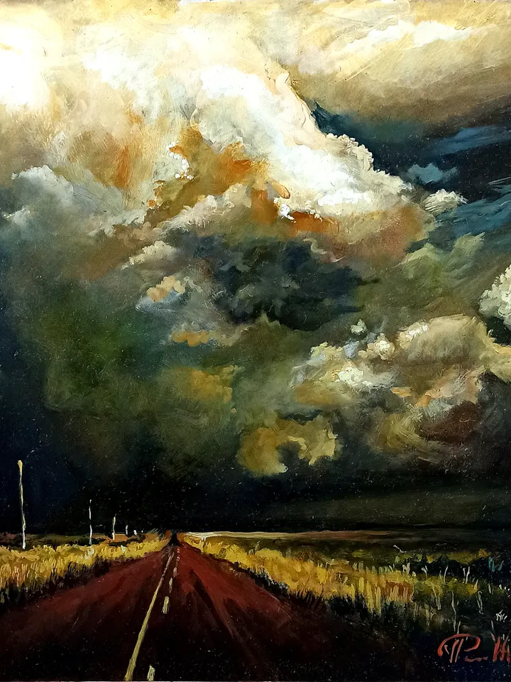 «Before The Storm», landscape, oil painting, approx.12x12"