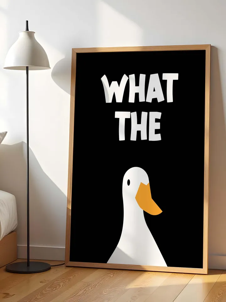 What the Duck Poster Funny Bathroom Wall Art Printable Duck Quote Digital Humor Sign Quirky Toilet Decor Instant Download Digital black