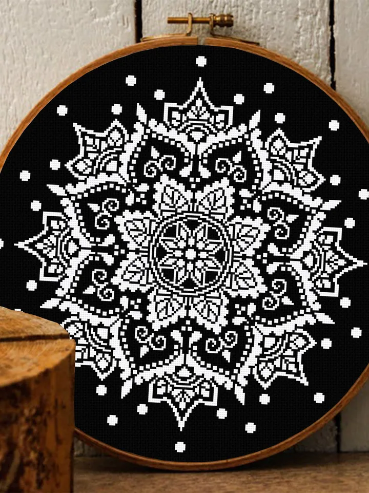 Mandala cross stitch pattern PDF download Monochrome cross stitch chart, Flower mandala pattern digital PDF, Simple mandala ornament #M156
