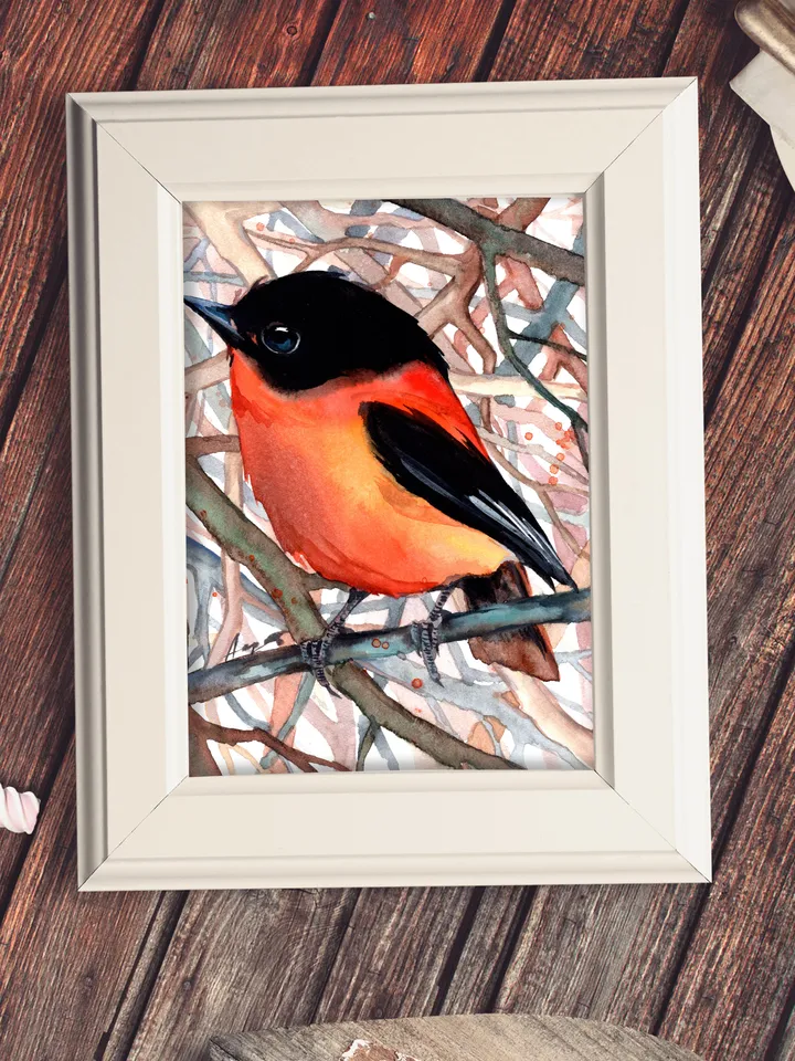 Flycatcher original watercolor, birds painting, handmade wall decor, 5x7 in art for bird lovers by Anne Gorywine