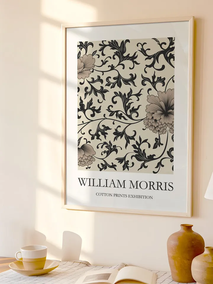 William Morris Monochrome Print Vintage Textile Poster Museum Style Home Decor Interior Pattern Digital Download Gift Classic Black White