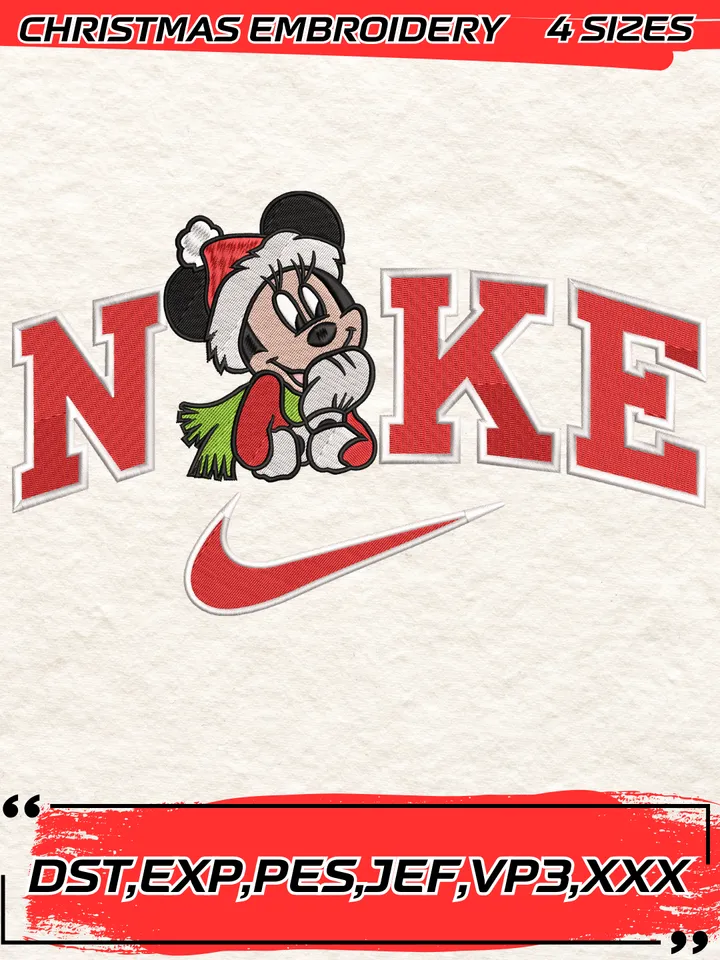 Swoosh Couple Mickey and Minnie Christmas Embroidery Digitizing File,Mouse Disney Christmas Embroidery Design,4 Sizes,Digital Download