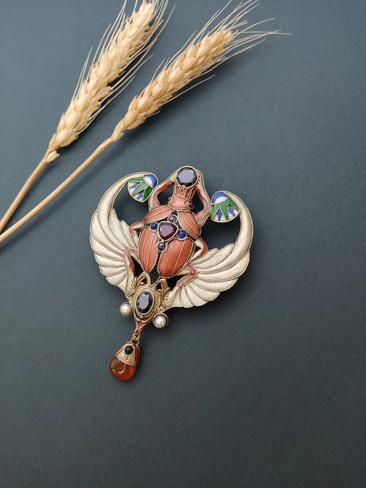 Egyptian Scarab Brooch, Scarab beetle, Egyptian Jewelry, Scarab Jewelry
