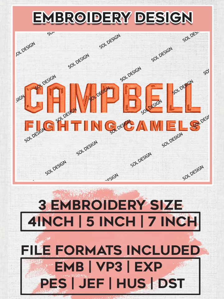 Campbell Fighting Camels Football Team Writing Logo Embroidery Design Files, NCAA Campbell Fighting Camels Machine Embroidery, NCAA Teams, Game Day, 3 sizes, NCAA Machine embroidery designs, Digital Download