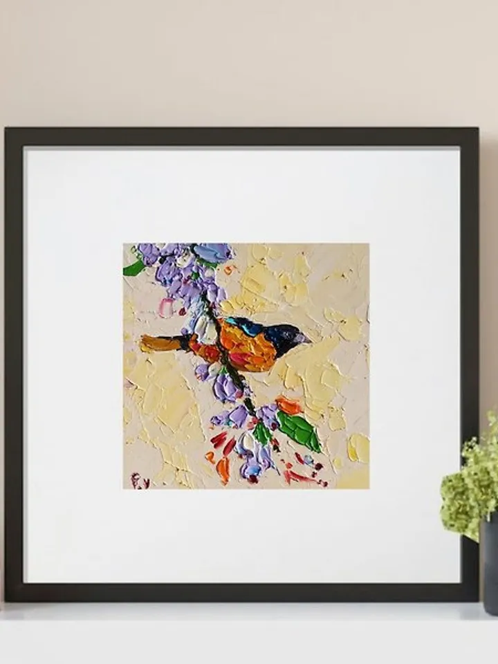 Baltimore Oriole Painting 油畫原作 Oil Bird 手工油 Original Art 掛畫 Animal by Verafe