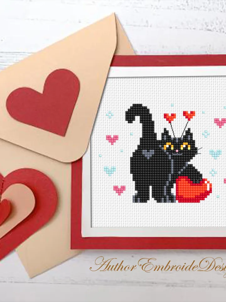 Funny cat calendar cross stitch pattern PDF download Black cat cross stitch chart, Cute cat pattern digital PDF, Cat holiday cards #K60