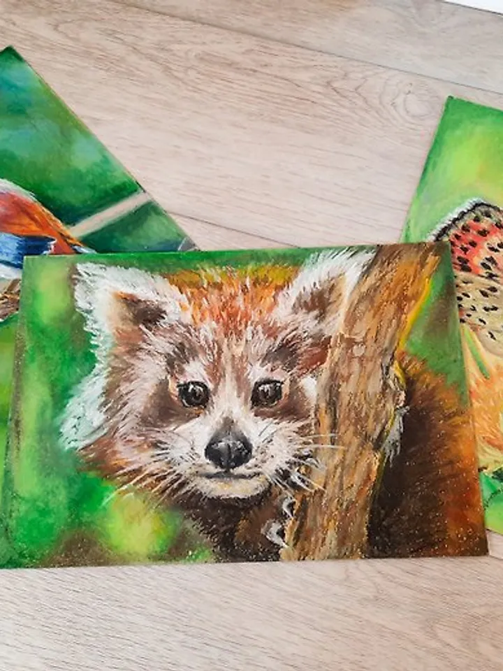 Red Panda painting Animal painting Original painting Oil pastel painting