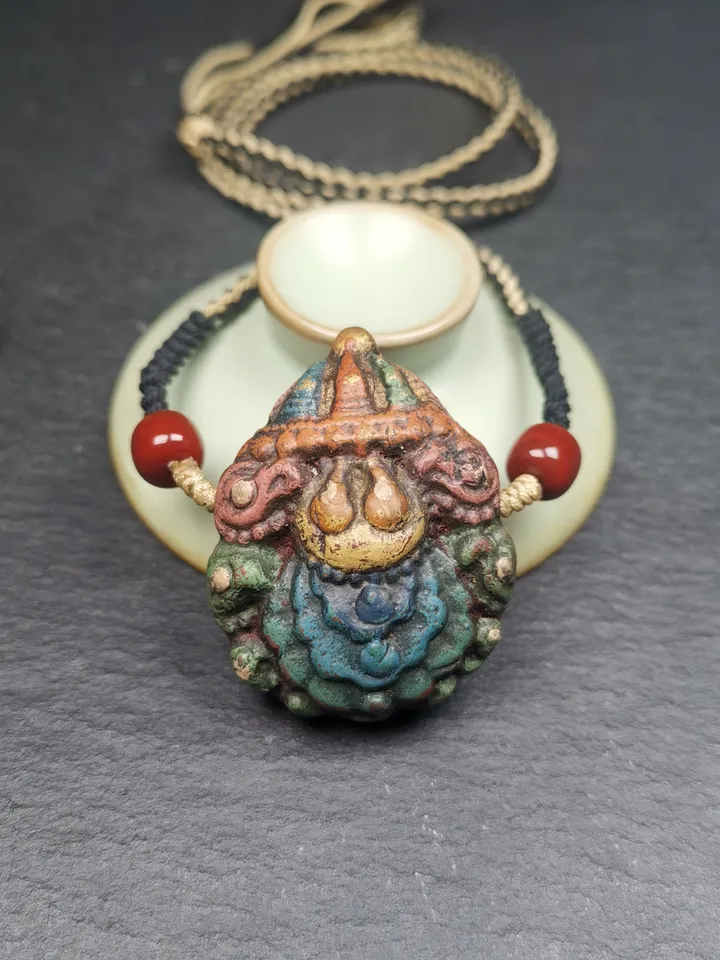 Gandhanra Old Tibetan Stupa Tsa Tsa Amulet, Double-sided Stupa and Scorpion Guru of Padmasambhava, Scorpion Terma Pendant,30 Years Old