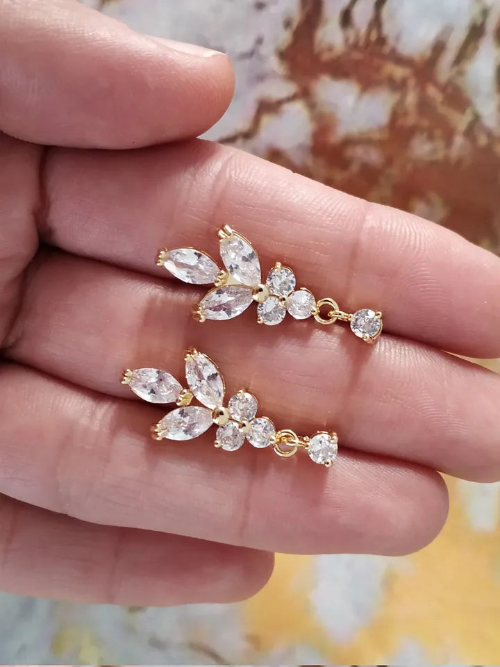 Bridal Necklace Set, Gold Diamond Wedding Earrings, CZ Bridal Earrings, Vintage Style Rose Gold Bridal Jewelry, Art Deco Bridal Earrings,
