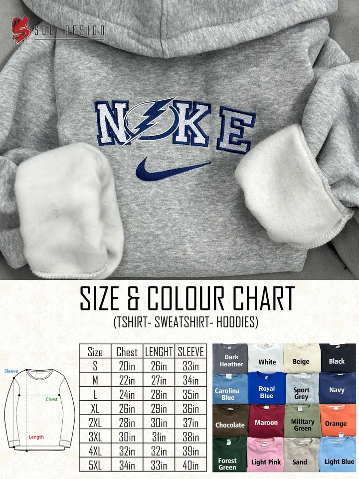 Tampa Bay Lightning Embroidered Sweatshirt, NHL Lightning Embroidered T Shirt, NHL Embroidered Sweater, NHL Tampa Bay Lightning Shirt, Hockey Embroidered Hoodie