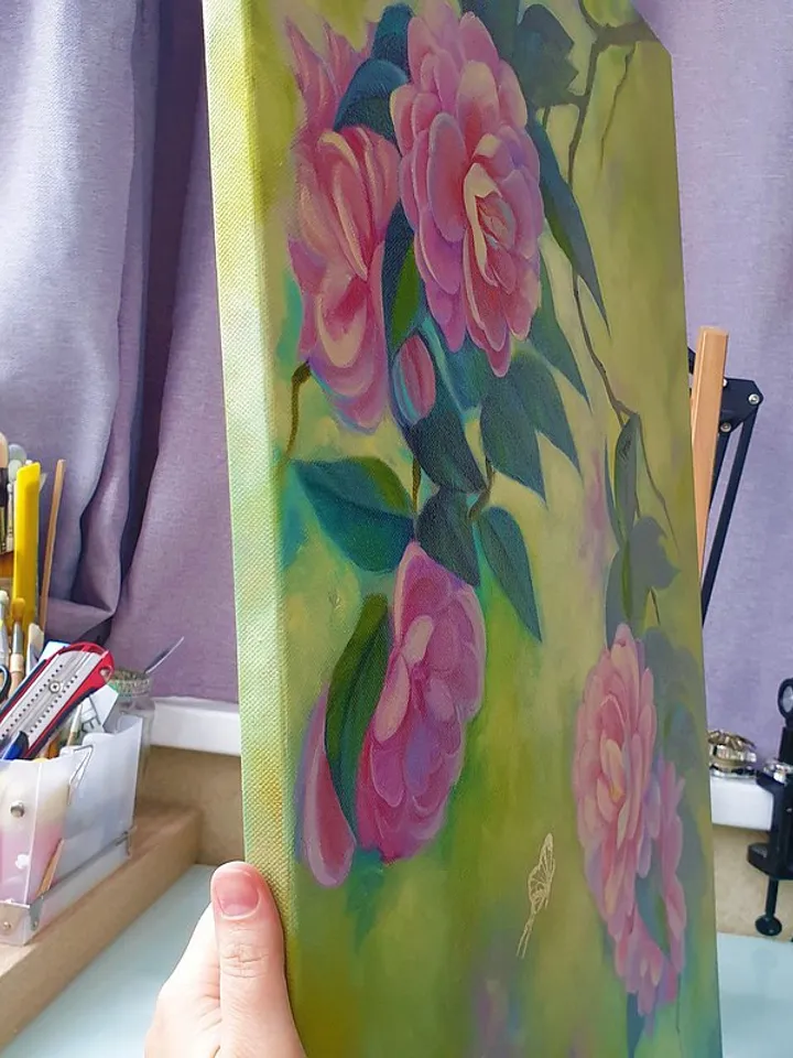 Blossom Camellia Painting Floral Original Art Flower Oil Painting Canvas Art
