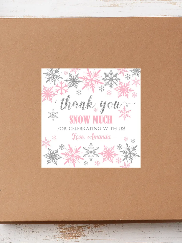 Winter Onederland Favor Tags, Thank You Tags, Snowflakes Gift Tags Winter Onederland Birthday Girl Decorations Pink Silver Editable Template