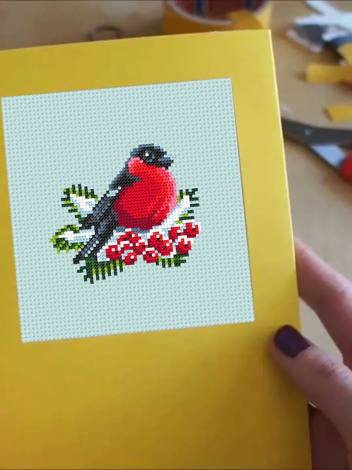 Bullfinch cross stitch pattern download PDF Christmas cross stitch chart, Simple beginner stitch, Christmas bird pattern digital PDF #N12