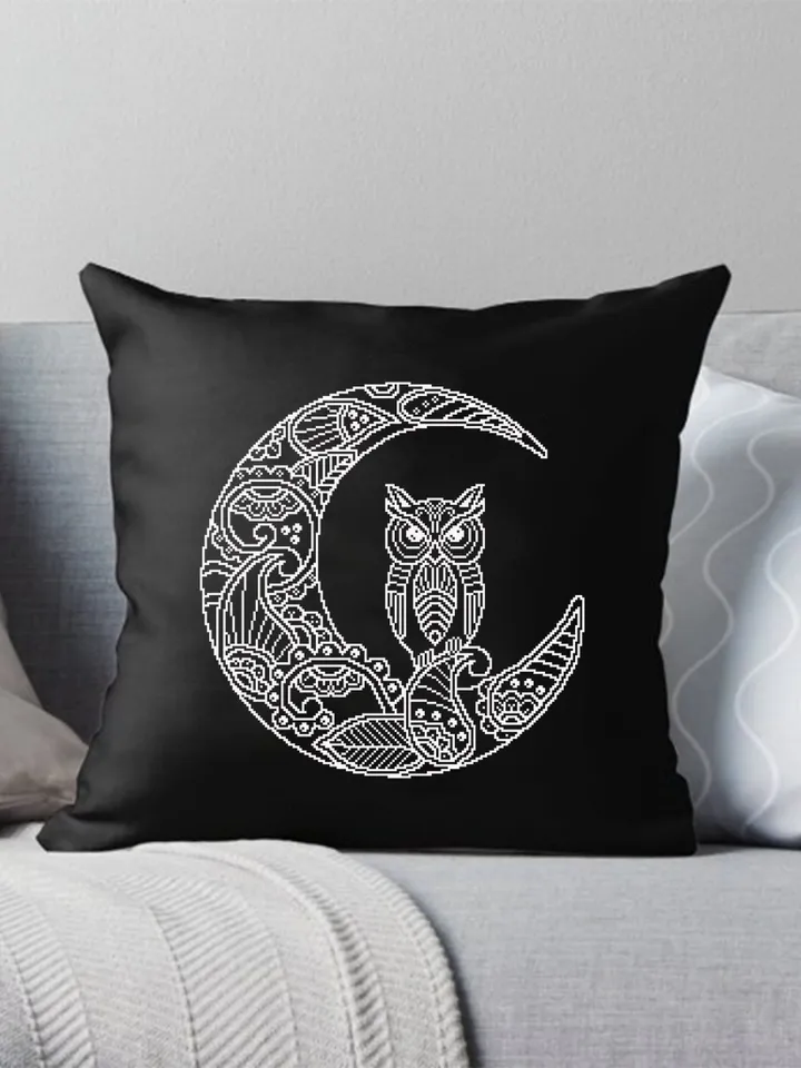 Crescent moon cross stitch pattern download PDF Mandala pattern PDF, Monochrome embroidery beginner, Owl cross stitch chart, Home decor #M95