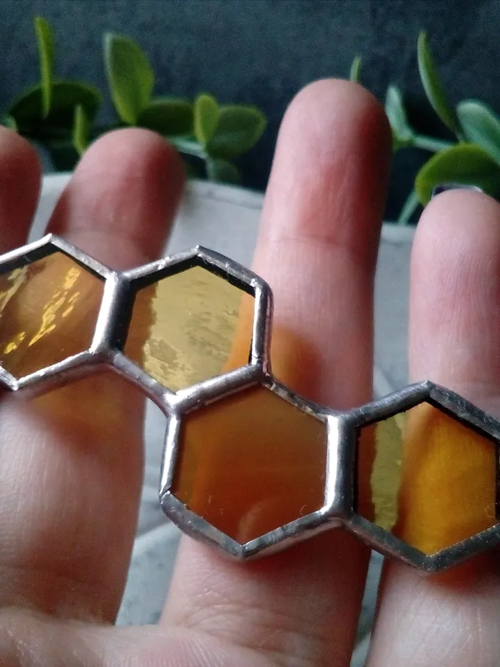 Honeycomb glass necklace, stained glass honeycomb, honey bee decor, bee art, honey bee jewelry, bee lover gift,