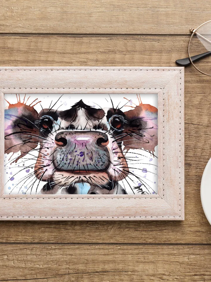 Cow original watercolor, cow painting, small handmade wall decor, 4x6 in small art for animal lovers by Anne Gorywine
