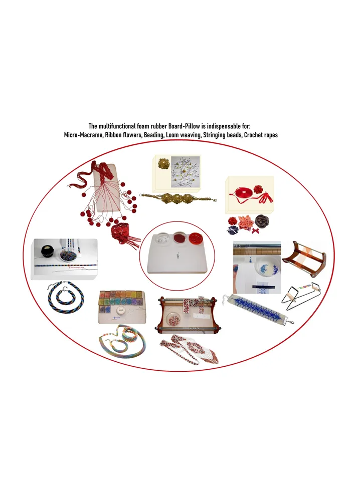 Foam rubber Board-Pillow, super comfortable work surface for Micro-Macrame, Ribbon flowers, Beading, Weaving, Stringing beads, Crochet ropes