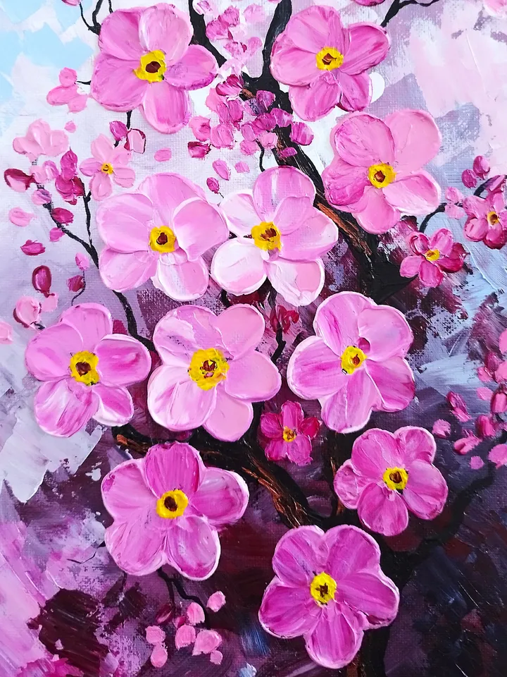 Cherry blossom acrylic painting impasto artwork