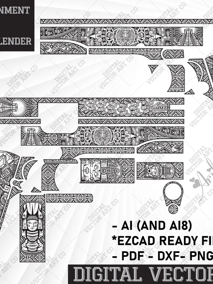 Engraving Firearm Colt 1911 Government 38 Super Aztec Mayan Calender Laser Engraving, Engraving Laser, Engraving File, mayan svg, aztec svg