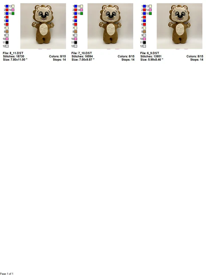 Plush Lion Baby Stuffed Animal toy ITH Pattern in The Hoop Machine embroidery design