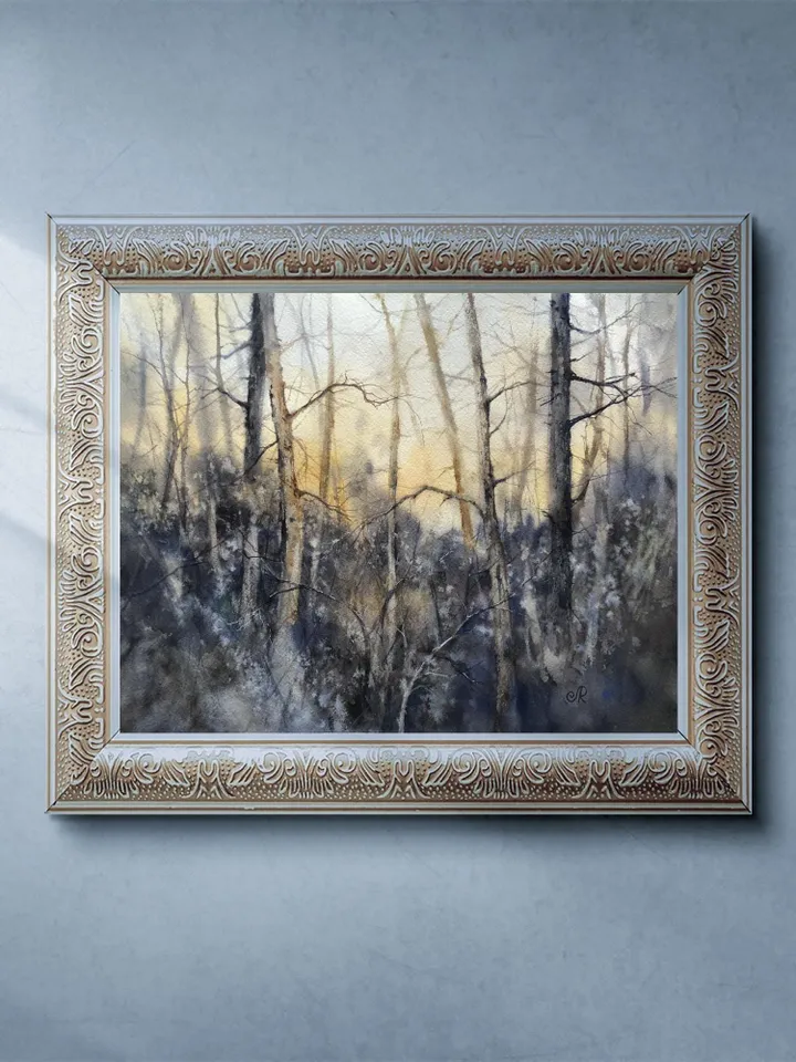 Forest Original Painting Sunset Watercolor Painting Landscape