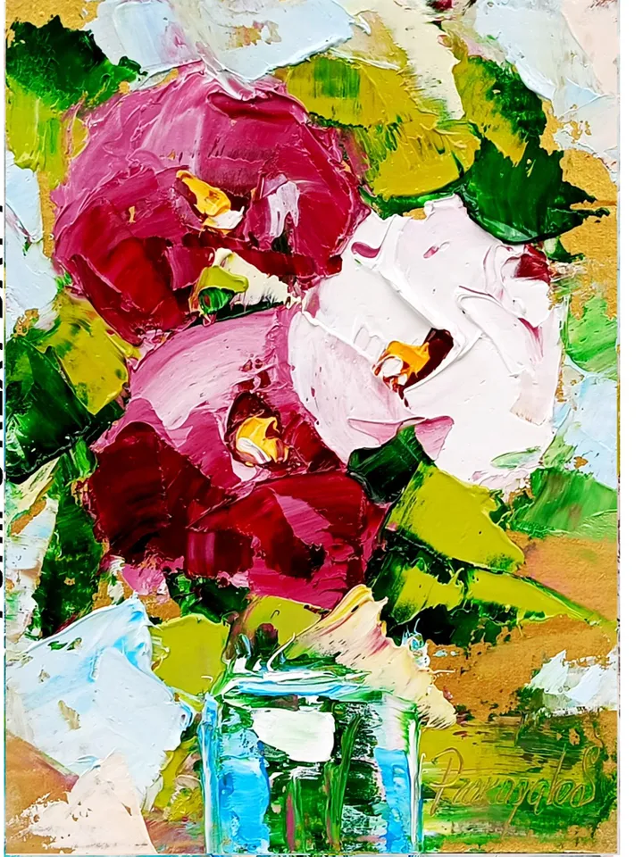 Peonies in Vase painting Flowers original oil painting Small Original art Peony wall art Pink peonies artwork Floral New home gifts 7x5 in