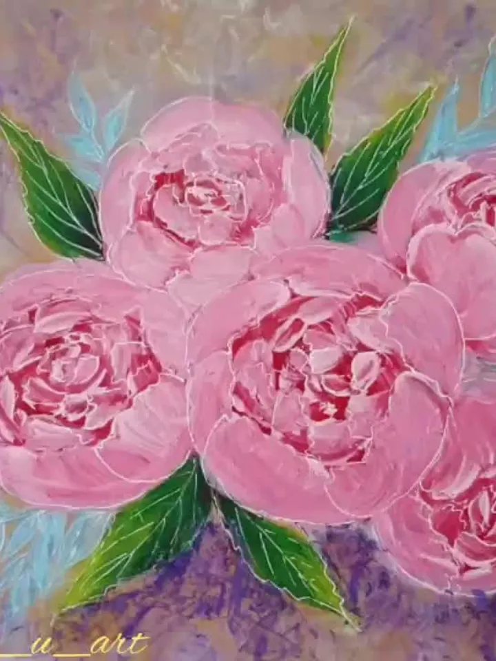Pink Roses Painting Flower Original Art Floral Bouquet Wall Art Acrylic Painting