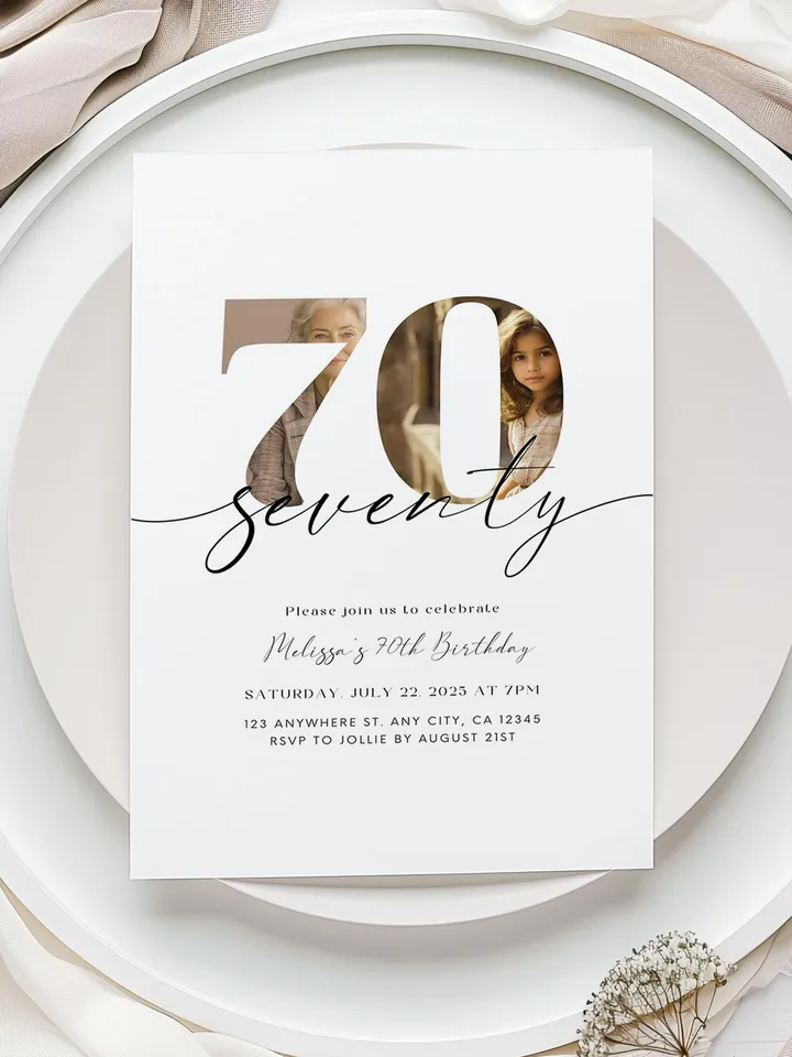 70th Birthday Invitation Template 70th Digital Invite Instant Download Seventy Year Old Minimalist Boho Seventieth Birthday Printable Canva