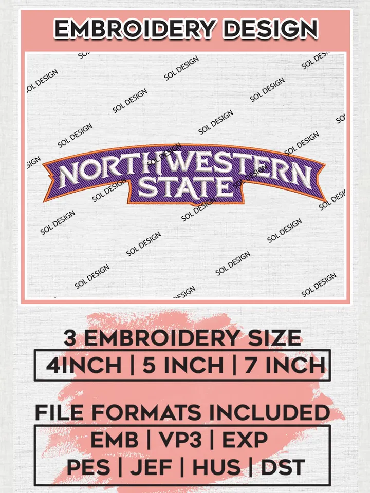 Northwestern State Team Writing Logo Embroidery Design Files, NCAA Northwestern State Demons Machine Embroidery, NCAA Teams, Game Day, 3 sizes, NCAA Machine embroidery designs, Digital Download