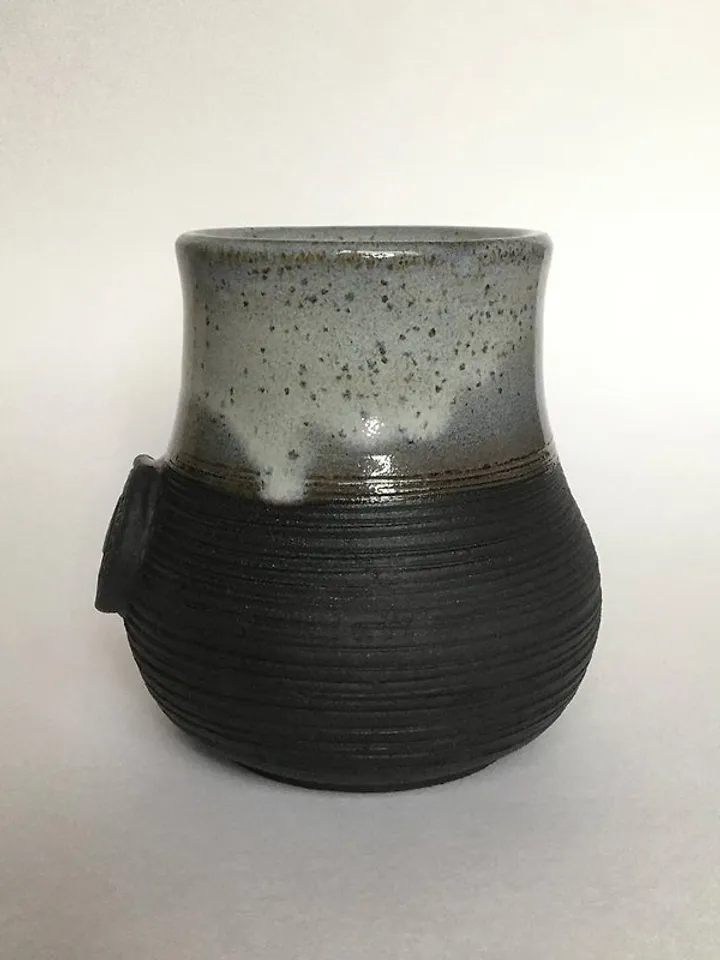 Triple horn of Odin black and grey stoneware mug