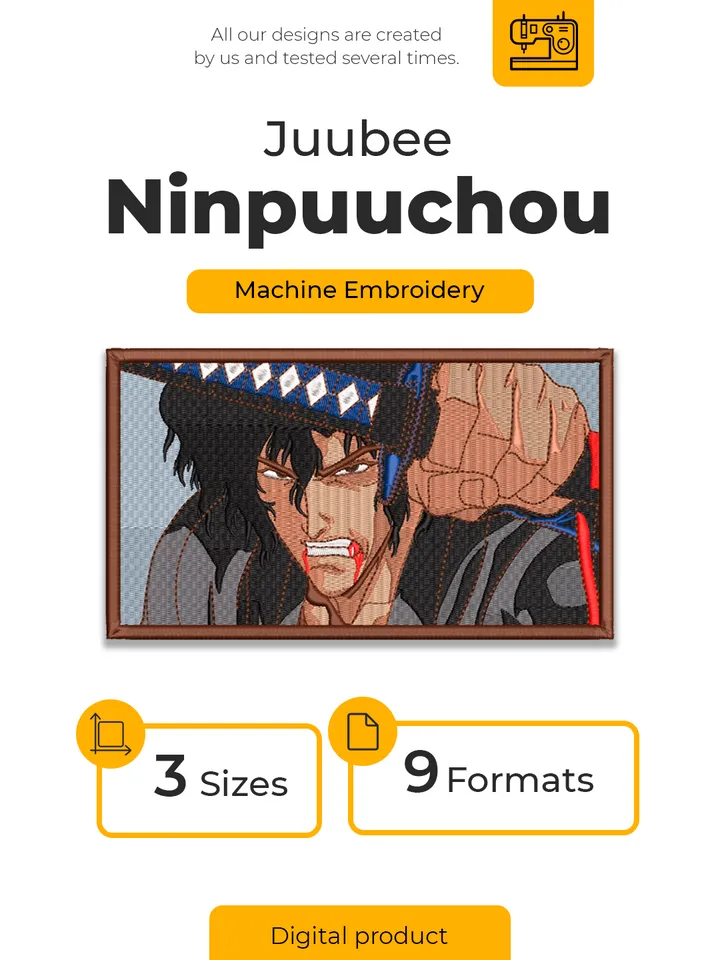 Juubee Ninpuuchou Embroidery Design File/ Ninja Scroll Anime Embroidery Design/ Machine Design. Swoosh