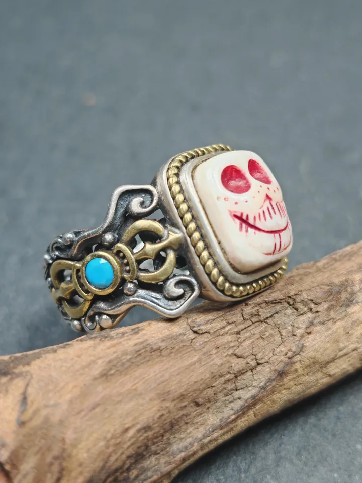 Gandhanra Unique Handcrafted Tibetan Silver Ring | Ivo Citipati Skull Master Ring | Adjustable Size | Protection Jewelry | Spiritual Gift